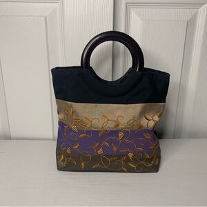 Embroidered Silk Wooden Handle Mini Hand Bag